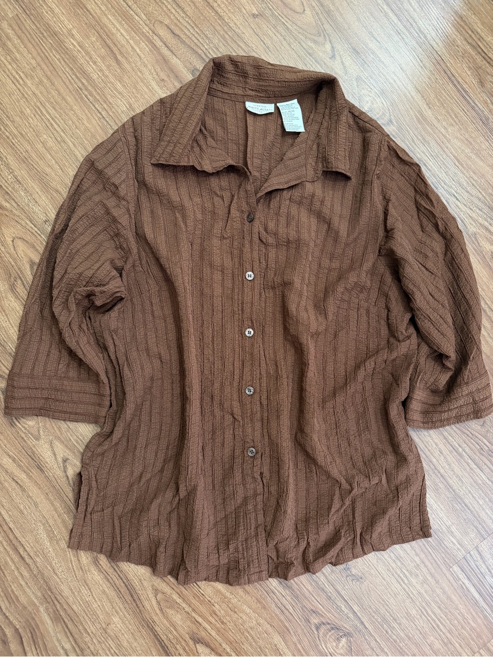 White Stag Brown Textured Button-Up Blouse